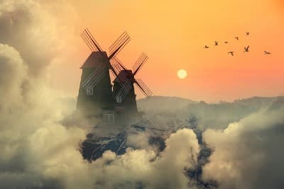 Photo of windmills in the clouds